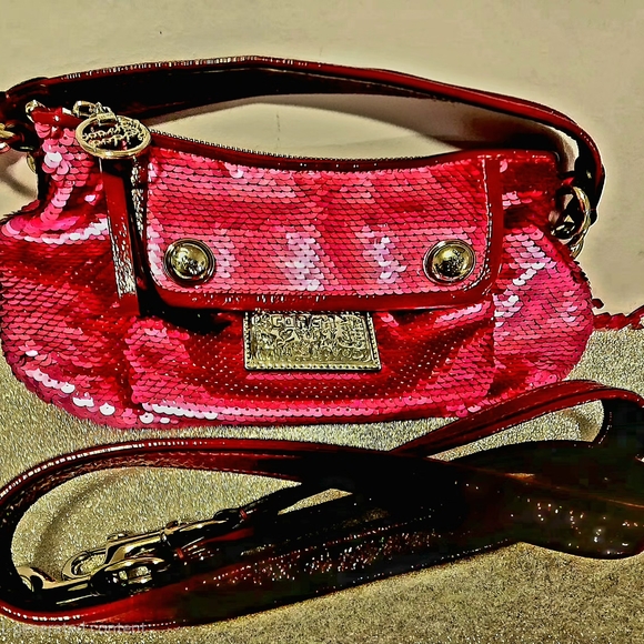 Coach Handbags - Coach Pink Sequin Crossbody Bag with Silver Accents